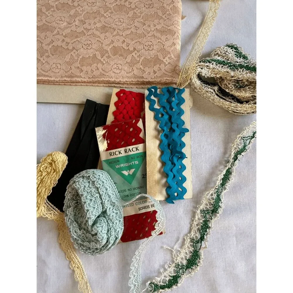 Vintage Lace/Rick Rack Lot, White/Pink/Red/Blue, Wide/Narrow